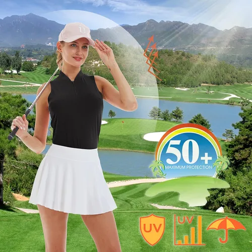 Miniatura 4 de LastFor1 Polo de golf sin mangas para mujer, con cremallera UPF 50+, protección UV, ajuste delgado, secado rápido, ligero