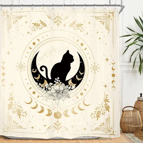 Miniatura 10 de Miyotaa - Juego de cortinas de ducha con fase lunar celestial, diseño de luna iluminada, gótico, zodiacal, astrología, tarot, bruja, de poliéster