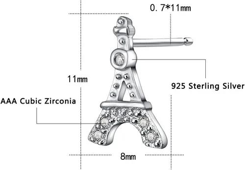 Miniatura 3 de AoedeJ Aretes hipoalergénicos de plata de ley 925 con diseño de Torre Eiffel de París, regalo para mujer