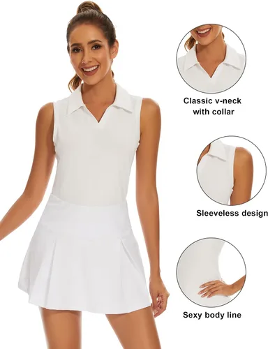 Miniatura 3 de Ivicoer Camiseta de golf para mujer, tipo polo, sin mangas, con cuello de tenis, ajuste seco, ropa atlética para mujer