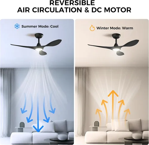 Miniatura 6 de Roomratv Ventiladores de techo con luces y control remoto, motor CC reversible silencioso y silencioso, 6 velocidades, temporizadores, 3 CCT, uso