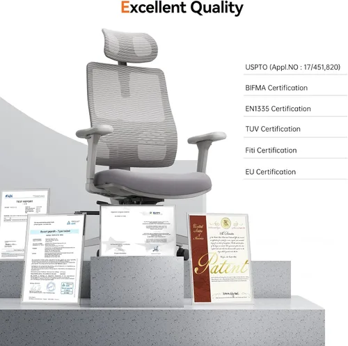 Miniatura 6 de Newtral Silla de oficina con soporte lumbar, silla de escritorio ergonómica de respaldo alto con reposacabezas ajustable, reposabrazos 3D, Gris
