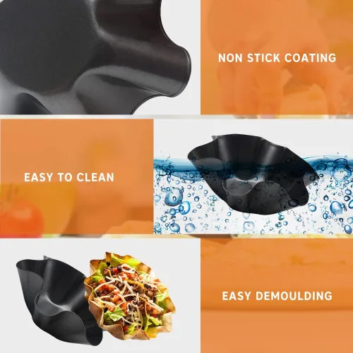 Miniatura 3 de EKDJKK Moldes para hacer ensaladas de taco, 4 paquetes de tazones antiadherentes de acero al carbono para hornear, para tortillas, moldes