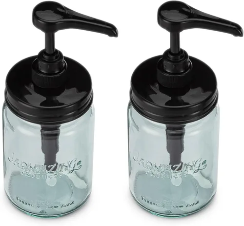 Miniatura 7 de Jarmazing Products - Dosificador de jarabe y condimentos vintage en frasco de vidrio azul Mason – Paquete de dos