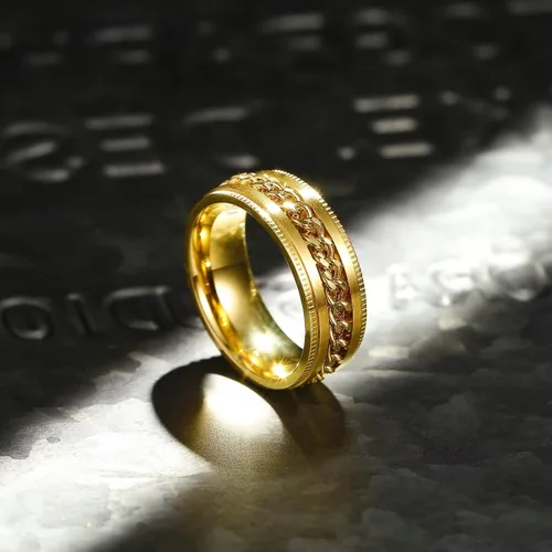 Miniatura 97 de King Will - Anillo antiestrés de acero inoxidable 316L para hombres y mujeres, con cadena decorativa giratoria, 8 mm de ancho, anillo de boda