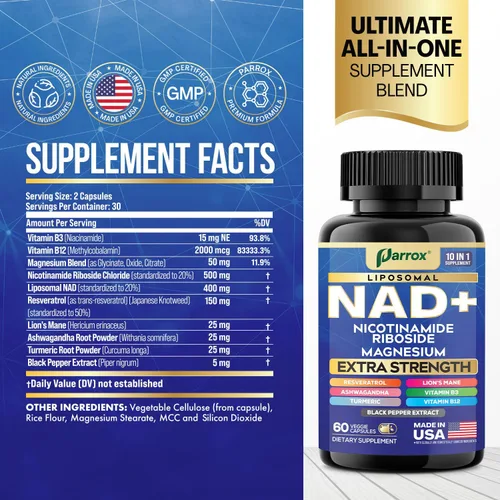Paquete de colágeno + NAD+ – Péptidos de colágeno hidrolizados con biotina, queratina, ácido hialurónico y antioxidantes + NAD+ liposomal avanzado