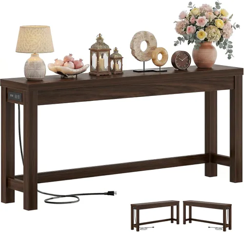 Miniatura 11 de Cyclysio Mesas de consola de 47 pulgadas para entrada, mesas de consola estrechas para sala de estar, mesa detrás del sofá, mesa de pasillo de Gris