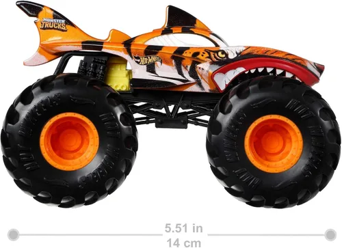Miniatura 2 de Hot Wheels Monster Trucks Tiger Shark - Vehículo fundido a presión a escala 1:24 con ruedas gigantes para niños de 3 a 8 años de edad, gran regalo