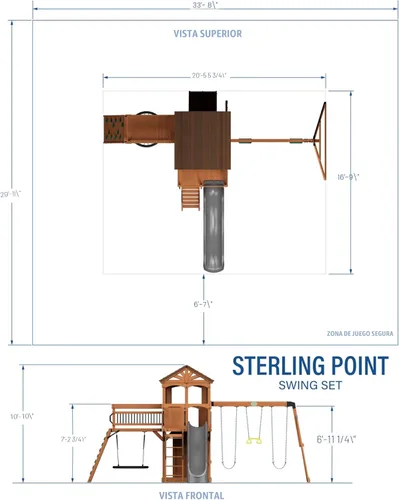 Miniatura 3 de Conjunto de columpios Backyard Discovery Sterling Point de madera de cedro con tobogán de ola, casa elevada, puente de madera, pared de roca, Slide