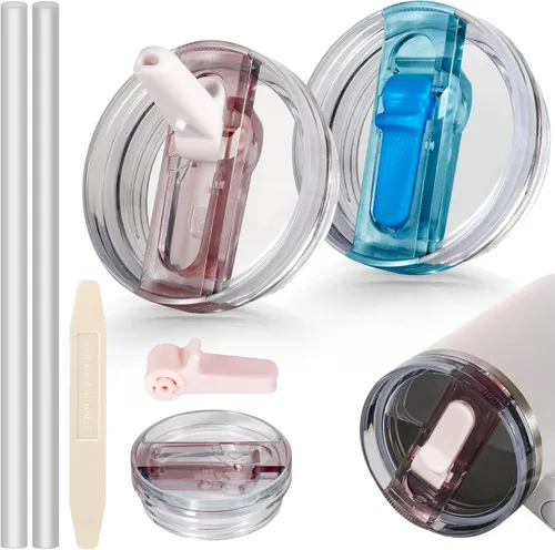 Miniatura 61 de 14 oz Tapa con popote abatible de repuesto para accesorios de vaso Stanley, 2 tapas antiderrames a prueba de derrames para vasos Stanley de 14 oz
