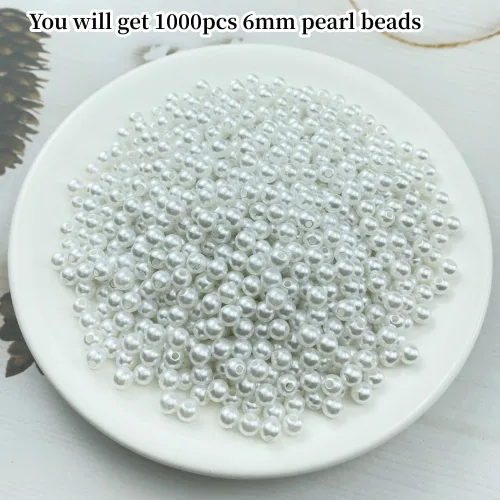 Miniatura 2 de 1000 cuentas de perlas para manualidades, perlas de resina de 0.236 pulgadas para hacer joyas, cuentas redondas a granel con agujero para collares