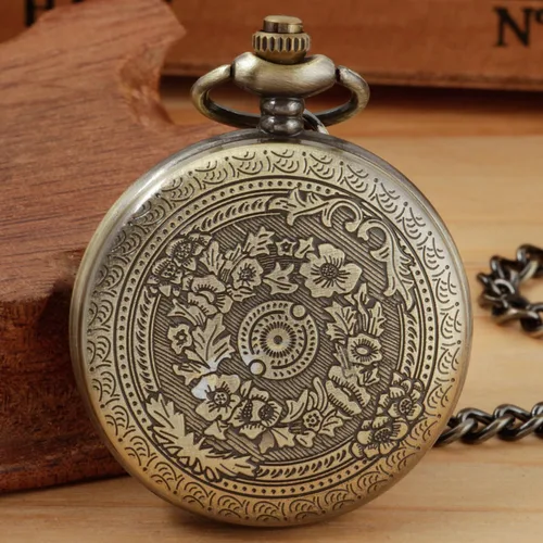 Miniatura 5 de Reloj de bolsillo de cuarzo para hombre, esfera digital romana negra con cadena, Marrón, Retro