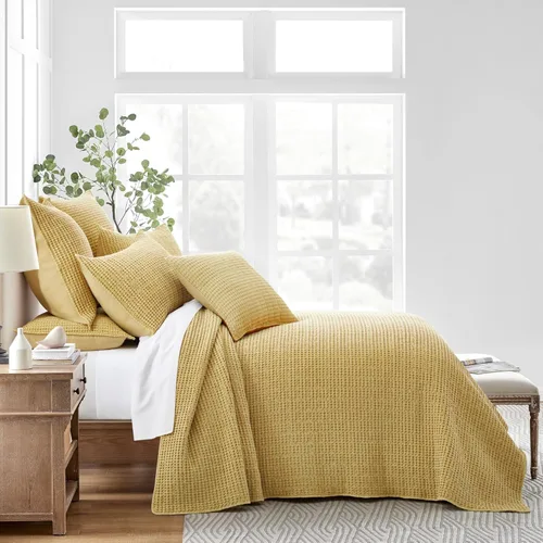 Miniatura 2 de Levtex Home Mills Waffle - Juego de colcha King (122x106 pulgadas) con 2 fundas de almohada (36x20 pulgadas) - Ocre - Juego de colcha King