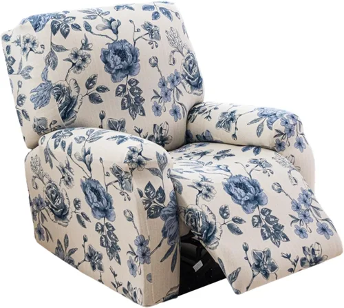 Miniatura 24 de NILUOH Funda para sillón reclinable, 4 piezas, elástica, estampada, con bolsillo lateral, funda para sofá reclinable, antideslizante, ajustable, 16
