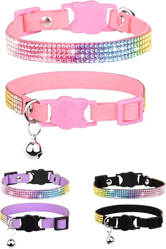 Miniatura 10 de Olmoony - Collares de gato con campana, collar ajustable para gatito, collar de gato para niñas y gatos con diamantes de imitación de terciopelo