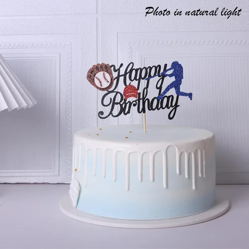 Miniatura 3 de 1 pieza de decoración para pastel de cumpleaños feliz con temática de béisbol, jugador de béisbol de purpurina, decoración temática deportiva para P5