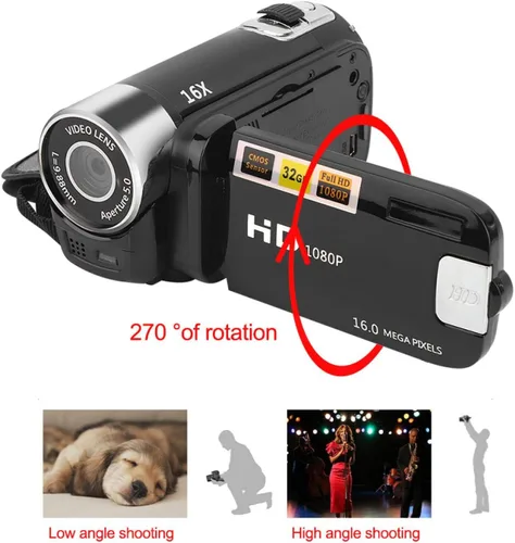 Miniatura 3 de Videocámara, cámara de video Full HD 1080P con cámara digital de 16 MP, pantalla LCD giratoria de 2.7 pulgadas, zoom digital 16X, videocámara