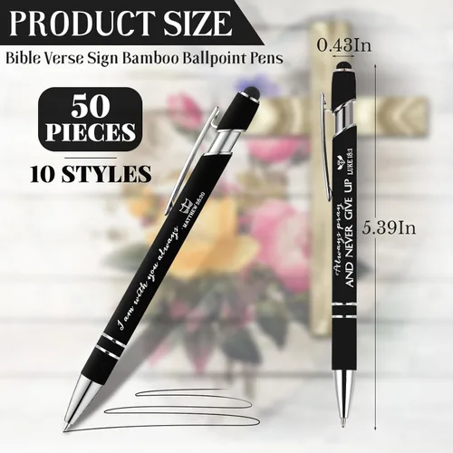 Miniatura 2 de Fuutreo V 50 bolígrafos cristianos de regalo a granel con versículos bíblicos inspiradores, pantalla táctil, escritura positiva, bolígrafos de metal