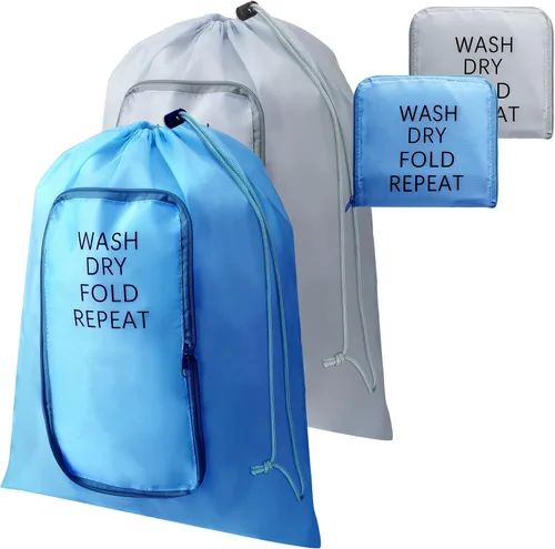 Miniatura 15 de 2 piezas de bolsa de lavandería para viaje, bolsa lavable para ropa sucia con cordón y cremallera para maleta, 22 x 18 pulgadas (rosa, azul, clásico)