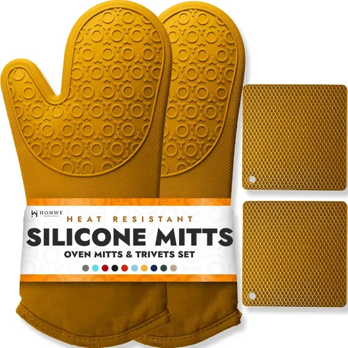 Miniatura 11 de Guantes de horno de silicona con forro de algodón acolchado – profesional resistente al calor olla de cocina soportes – 1 par 2-Turquesa
