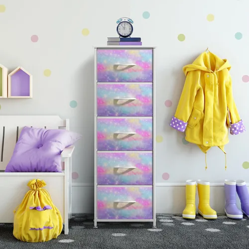 Miniatura 6 de Sorbus Cómoda para niños con 5 cajones, organizador de cofre de almacenamiento, mesita de noche, marco de acero, parte superior de madera, Acuarela