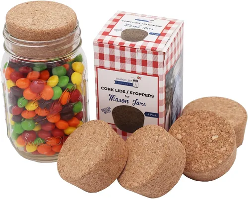 Miniatura 4 de Tapones de corcho para tarros de conservas de masón, bola, paquete de 4, boca regular