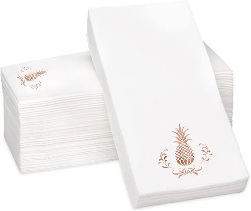 Servilletas de papel Airlaid con estampado de piña de oro rosa, 1/6 pliegue de 12 x 17 pulgadas, toallas de mano desechables para invitados,