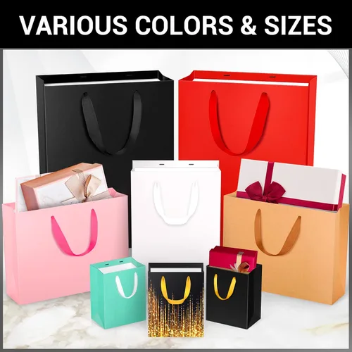 Miniatura 7 de EUSOAR Bolsas de papel kraft con asas, 20 bolsas de papel kraft de 12.5 x 4.5 x 11 pulgadas, bolsas de compras con asa para almuerzo, mercancía, Azul