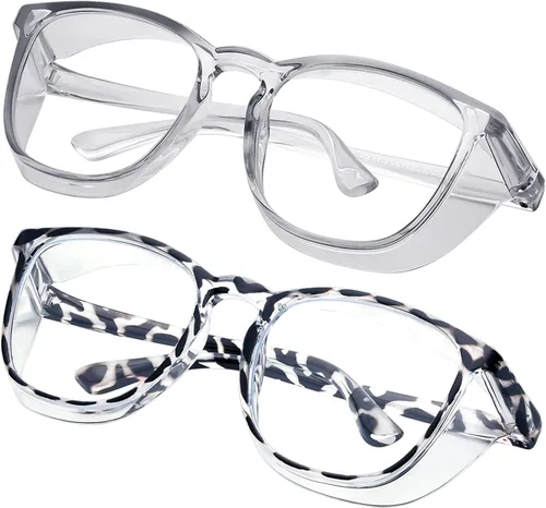 Miniatura 40 de Gafas de seguridad para enfermeras, gafas protectoras – Antivaho marco cuadrado elegante gafas transparentes para mujeres y hombres C16-negro Gery
