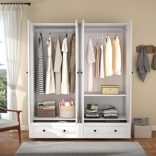 Miniatura 3 de Armario Armario con cajones: Armario cerrado con puertas, Armario alto con barra para colgar, armario grande de madera para dormitorio con puertas