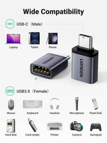 Miniatura 5 de UGREEN Adaptador USB C a USB A 3.2 OTG de 10 Gbps 2 unidades compatibles con iPhone 17 Pro Max Air 16 15 MacBook Air iMac iPad Galaxy Tab S9 S25
