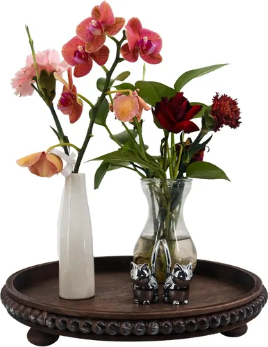 Miniatura 11 de FramePro Bandeja Decorativa Redonda de 12 pulgadas con Cuentas de Madera - Elevadores de Bandeja de Servir Negros para Sala de Estar, Mesa de Café