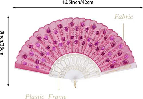 Miniatura 3 de QIRMIZI Paquete de 10 ventiladores plegables de tela, perfectos para bodas, fiestas y bailes, color rosa oscuro