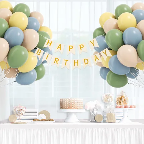 Miniatura 8 de 60 globos de 12 pulgadas, color verde salvia, azul polvoriento y amarillo pastel, globos de color azul nude y verde para baby shower, boda, Azul