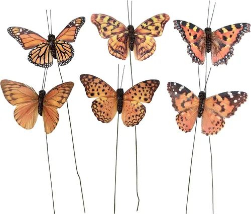 Miniatura 11 de Juego de Adornos Artificiales de Plumas en 3D Mariposa para Fiesta, Juego de 12 Adornos de Color para Árbol de Navidad(C)