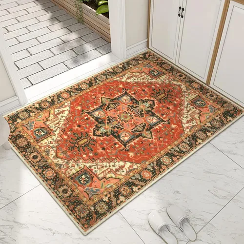Miniatura 60 de Collive Tapete lavable para puerta de interior, antideslizante, alfombra de entrada retro de 20 x 32 pulgadas, tapete de entrada de absorción Multi