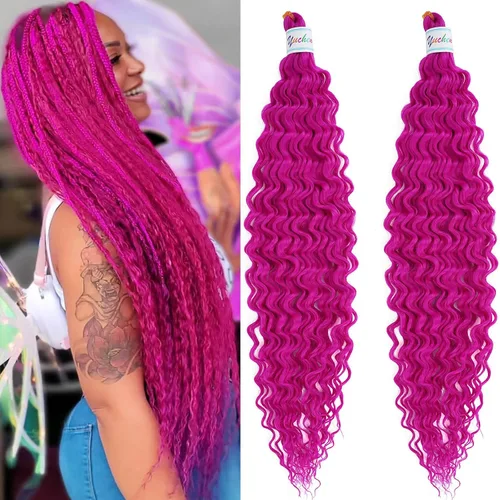 Miniatura 33 de Cabello para trenzar rizado ondulado negro 1B preestirado de onda oceánica profunda de ganchillo bohemio para trenzar de 16 pulgadas, 2 paquetes