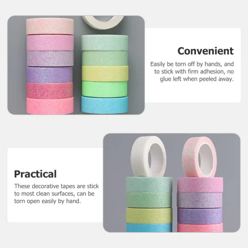 Miniatura 2 de STOBOK Cinta adhesiva Washi con purpurina de macarrón para manualidades, cinta adhesiva de papel Washi para manualidades, álbumes de recortes