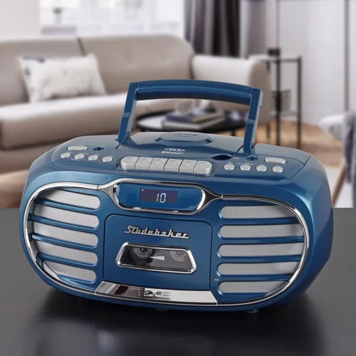 Miniatura 5 de Retro Edge Big Sound Bluetooth Boombox con reproductor de CD/grabadora de cassette/radio estéreo AM-FM (azul)