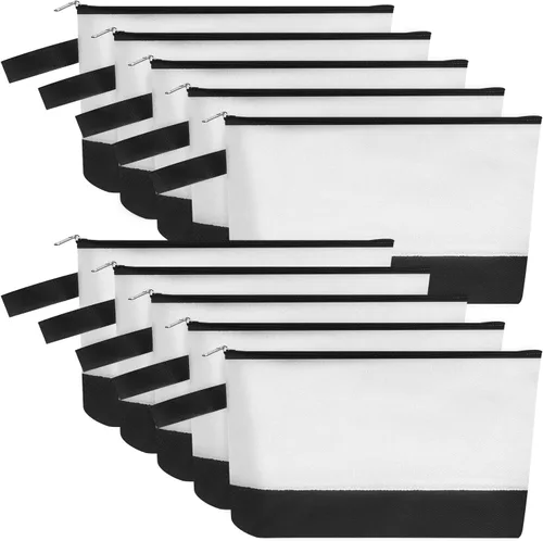 Miniatura 22 de 10 bolsas de maquillaje de lona de algodón con parte inferior y correa, bolsa de cosméticos multiusos con cremallera, bolsa de aseo de viaje, bolsa