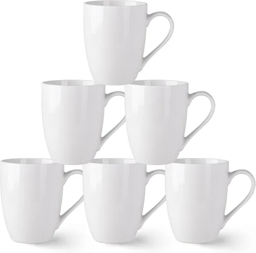 Miniatura 11 de AmorArc Juego de 12 tazas de café de color blanco hueso de 12 onzas, tazas de café de cerámica con mango grande para hombre, mujer, juego de tazas