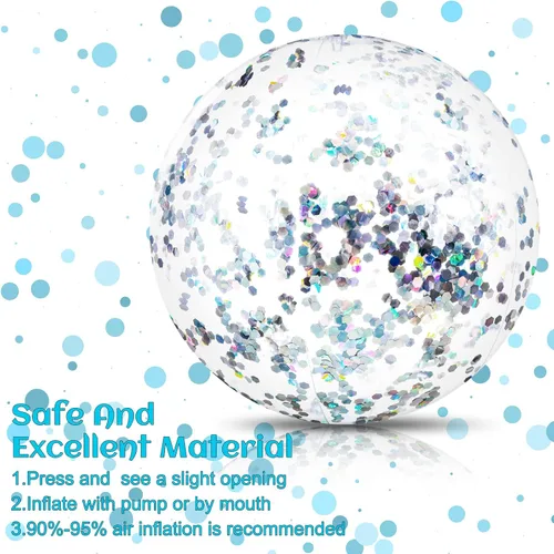 Miniatura 4 de Civaner 10 bolas inflables de playa con purpurina de 16 pulgadas, bola grande de confeti brillante para piscina, globo inflable transparente