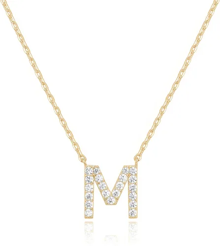 Miniatura 28 de PAVOI 14K White Gold Plated Cubic Zirconia Initial Necklace Letter Dainty Necklaces for Women