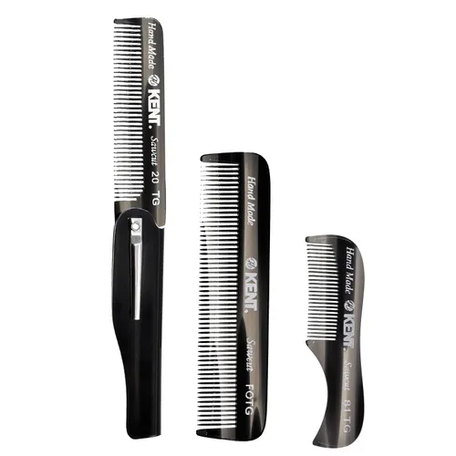 Miniatura 12 de Kent Set de peines de bolsillo para el cabello para hombre, grafito 81T XS, dientes finos FOT, peine plegable de dientes finos 20T. El mejor kit