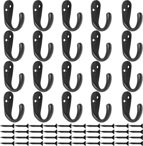 Miniatura 2 de IBosins 20 unidades de ganchos para abrigos montados en la pared, gancho único para batas para colgar toallas con 40 tornillos para bolsos