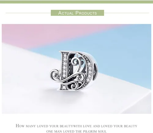 Miniatura 6 de Lorrifal Solid 925 Sterling Silver Letter Initial A-Z Charm Pandora European Bracelet Necklace Women Girl Jewelry Gift