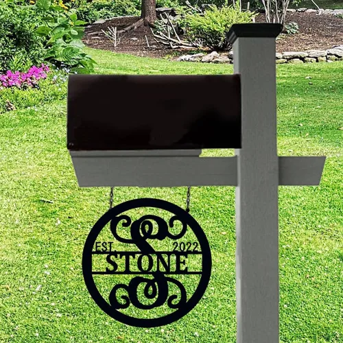 Miniatura 5 de Bandera de jardín con apellido personalizado o decoración del hogar, letrero de metal ACM con apellido y año establecido, letrero de monograma