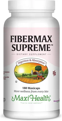 Maxi Health Fibermax Supreme - Cápsulas de fibra para un apoyo digestivo y intestinal suave - Cápsulas vegetarianas de cáscara de psyllium -