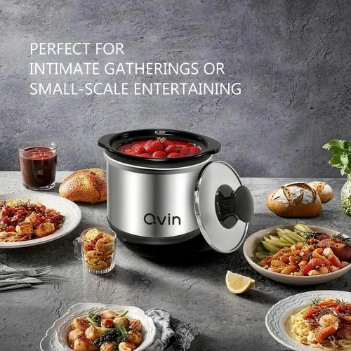 Miniatura 2 de Olla de cocción lenta mini de 0.65 cuartos de galón, olla de fusión para fondue con cacerola de gres apta para lavavajillas, para salsas, guisos