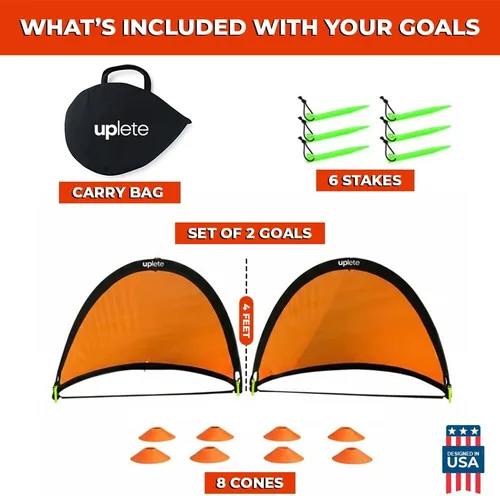 Miniatura 2 de Porterías de fútbol portátiles desplegables de 4 pies – Juego de 2 porterías de entrenamiento para niños y adultos con funda de transporte, 8 conos